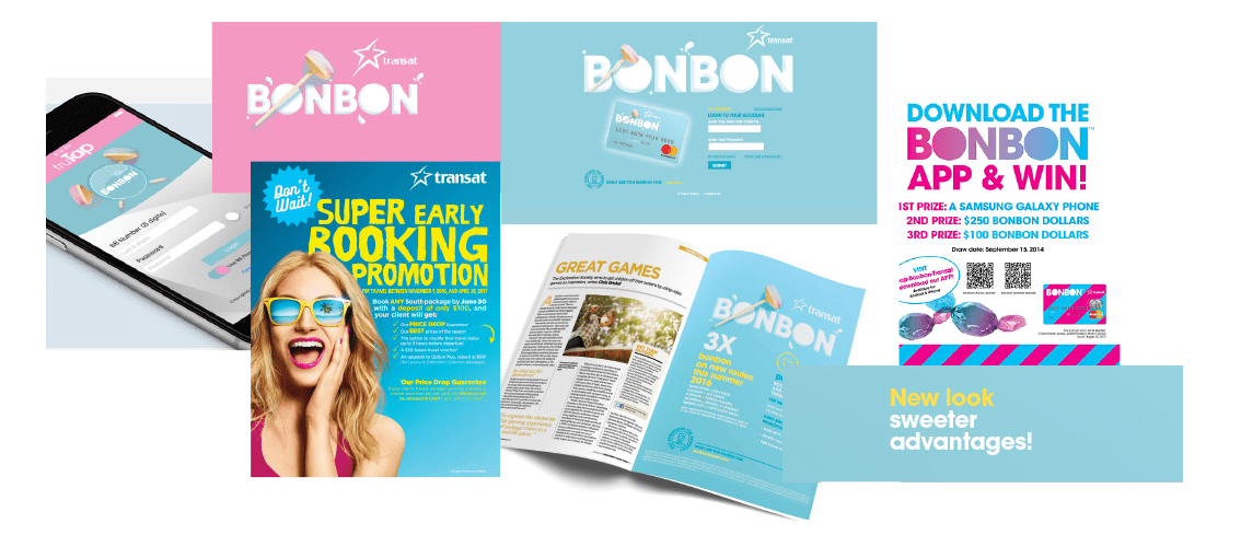 BONBON package - features landing page, logo, promotional items, app